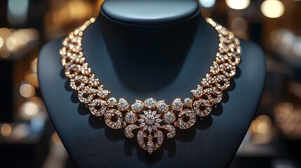 Elegant gold diamond necklace display high resolution hd photo