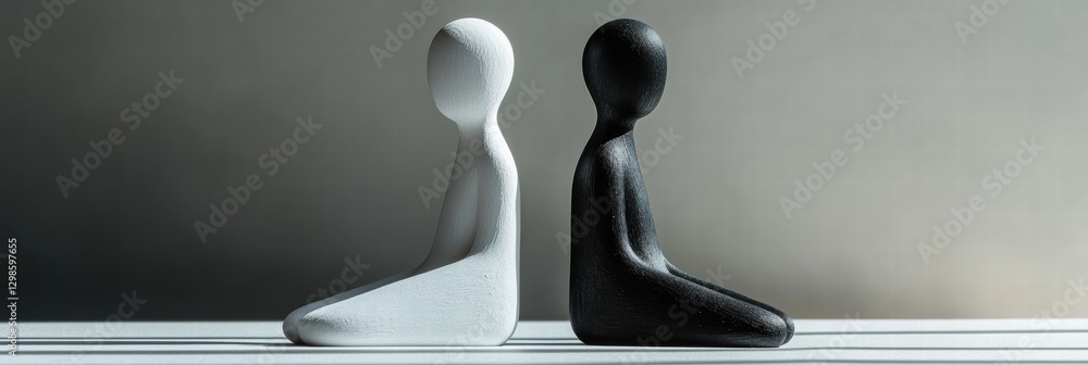 Poster two contrasting figures in black and white showcase simplicity and depth in modern art