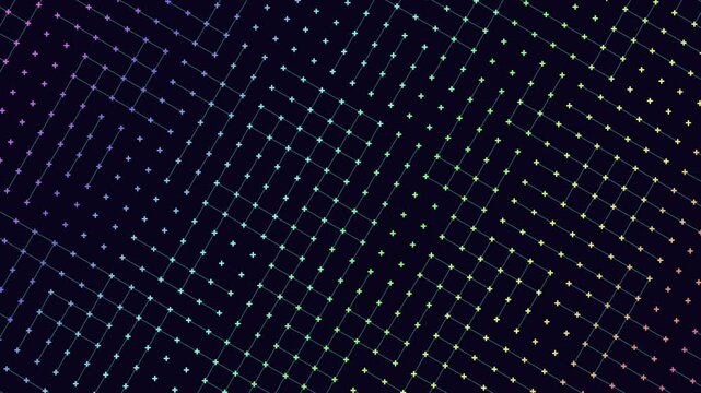 Colorful lines intersect and crisscross in a captivating grid pattern. The vibrant hues of purple, blue, and pink create an eye-catching and mesmerizing visual