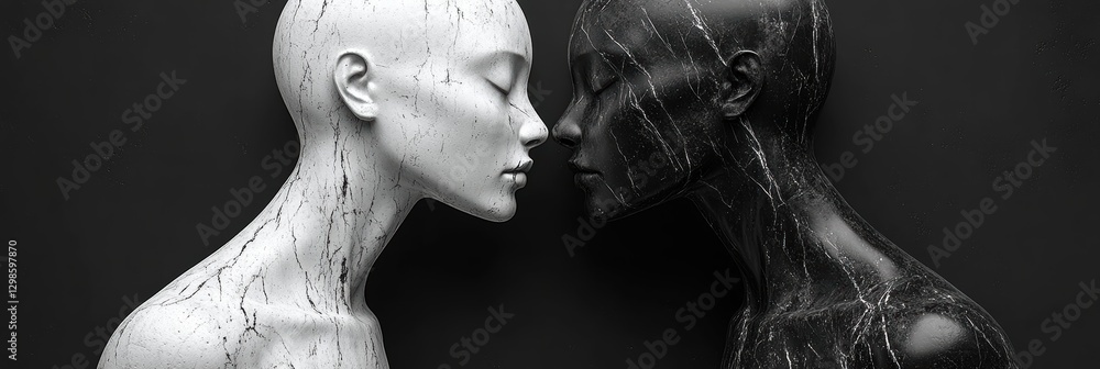 Aufkleber black and white figures in close embrace creating a striking contrast in a minimalist setting