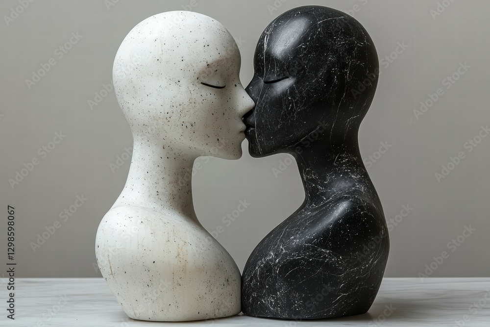 Poster black and white figures representing unity through contrast and expression in modern art