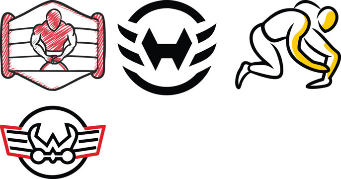 Wrestling logo stylish design vector art set design on white background 