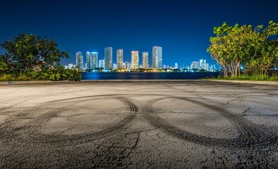 Obraz premium At night, Chongqing's asphalt road square and modern city buildings are on full display in a panoramic view