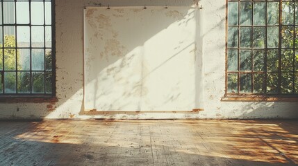 Modern mockup featuring white blank posters attached to A4 paper sheets on a wall with binders