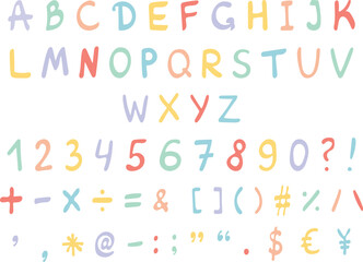 Colorful English alphabet, handwritten in vector 