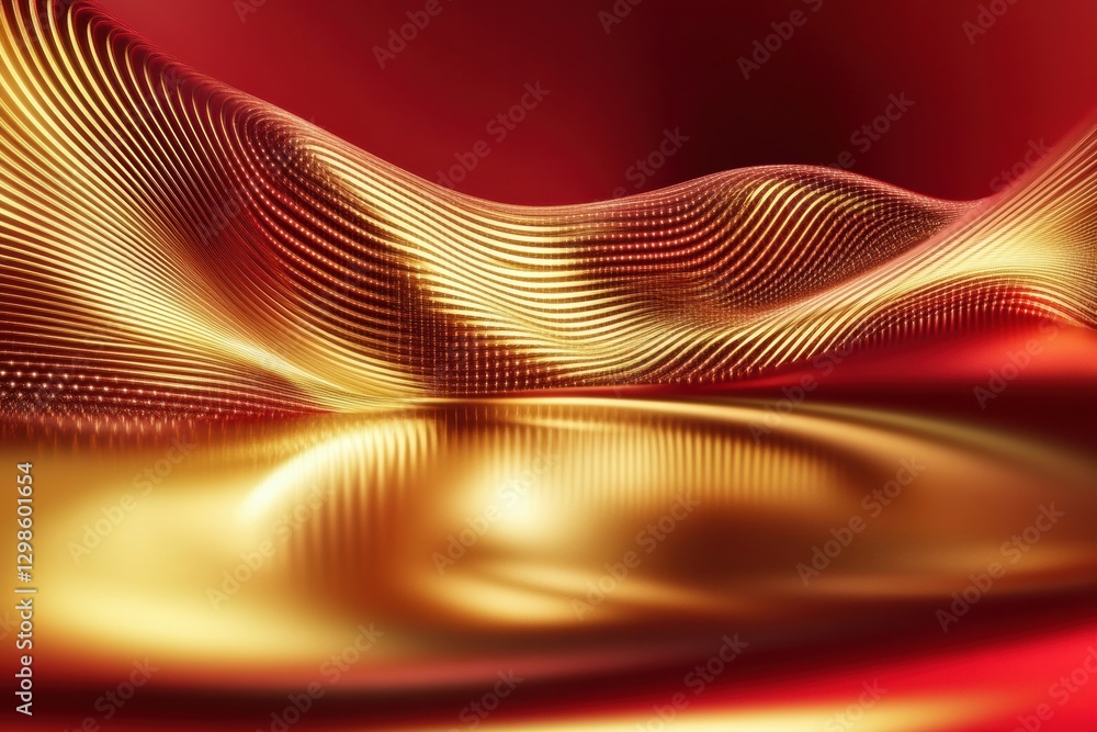Leinwandbilder 3d speakers illuminate sound waves in a vibrant red and gold environment at an artistic display even