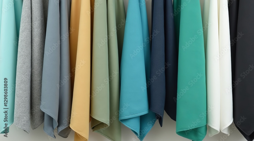 Poster a row of towels are hanging on a rack
