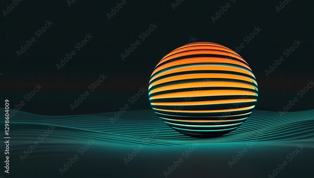 Poster abstract 3d sphere with colorful stripes and gradients in a dark environment representing modern des