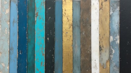 A row of wooden boards with different colors and textures
