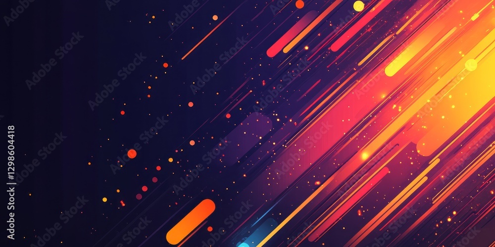 Poster Abstract diagonal colorful lines and dots on dark background