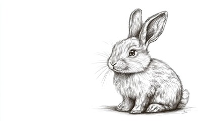 Obraz premium Sketch engraving of a rabbit in black and white with detailed fur texture on a white background