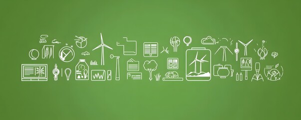 A variety of icons depict sustainability and environmental consciousness theme