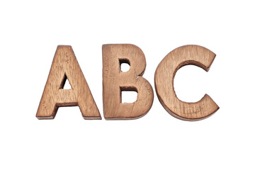 Alphabet wooden blocks spelling "ABC" isolated on transparent white background