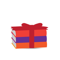 Stack of books tied up with red ribbon