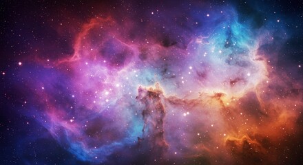 Nebula Symphony: A breathtaking display of celestial artistry, a vibrant nebula unfurls its colorful expanse, captivating viewers with its cosmic beauty. 