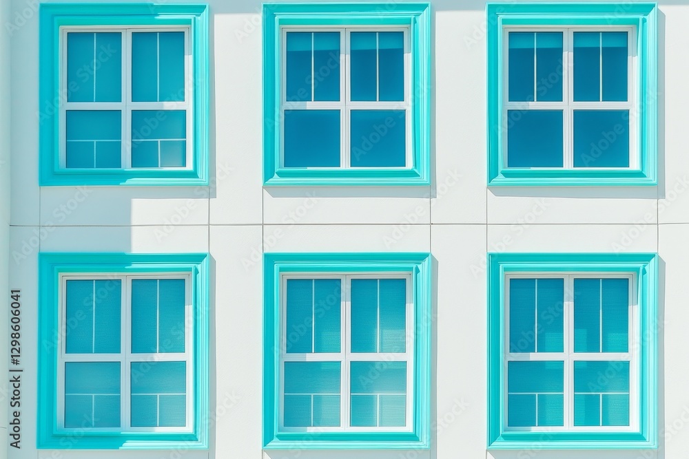 Poster a building in new york city featuring symmetrical window patterns