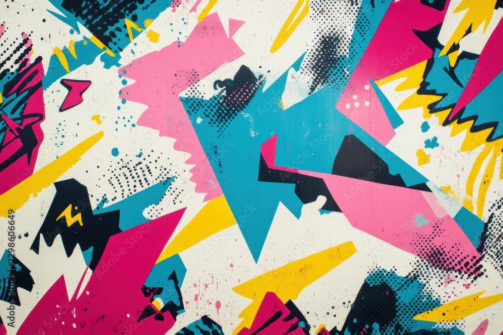 Aufkleber vibrant abstract mural with bold colors and dynamic shapes at local urban art installation in daylig