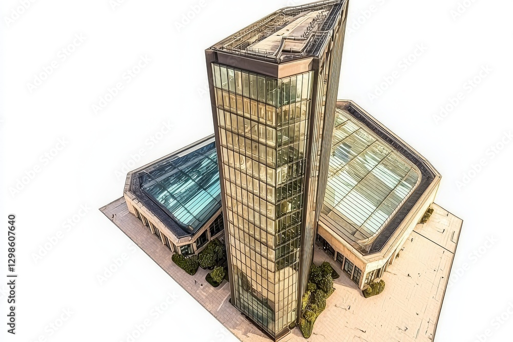 Poster a clear sky serves as the backdrop for a towering glass structure that embodies the principles of mo