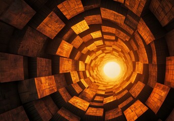Obraz premium View Looking Up Inside a Wooden Structure with Light at the Top