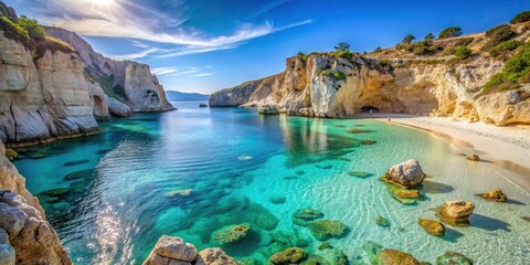 Obraz premium Serene cove nestled among limestone cliffs