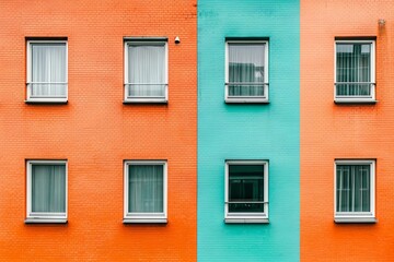 Fototapeta premium Contemporary design and architectural innovation are emphasized in the building's vibrant modern structure, which boasts an artistic mix of reflective glass and horizontal bands