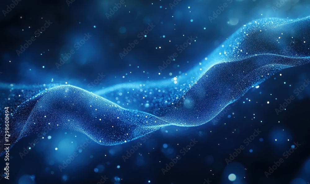 Poster abstract blue particles flow gracefully through a serene atmosphere, creating a mesmerizing visual e