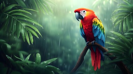 Colorful parrots singing in tropical rainforests