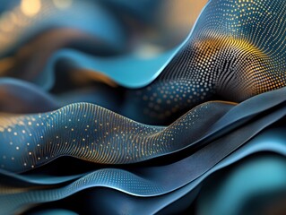 Abstract flowing blue and gold fabric waves background