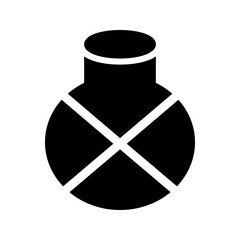 Simple lab flask with a round shape and cross mark, line style.