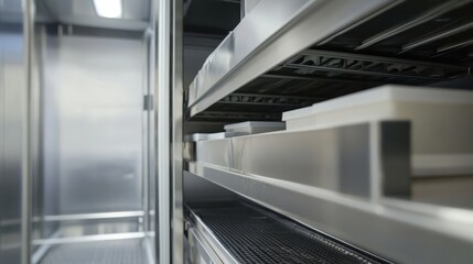 Obraz premium Modern Storage Solutions in Industrial Kitchen Environment