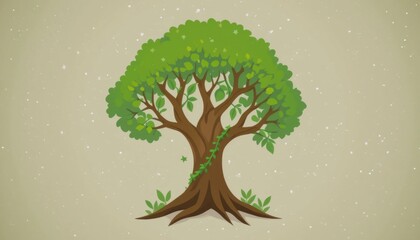 Simple tree with vines icon in green and brown