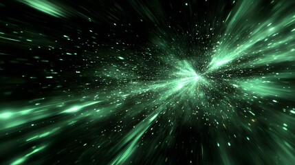 Obraz premium Abstract rendering of bright green light traveling through dark space