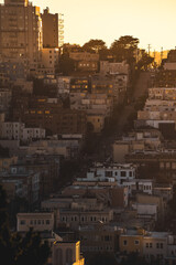 San Francisco District Cityscape View At The Sunset, USA