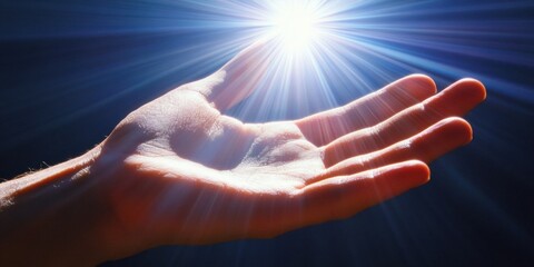 Hand reaching out towards a bright light, symbolizing hope and inspiration in a dark environment