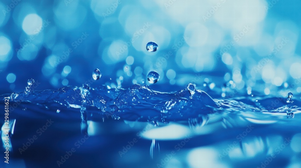 Aufkleber water droplets create ripples in a blue background during a calm moment in nature. generative ai