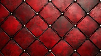 Fototapeta premium Red textured background with a luxurious 3D diamond pattern and metallic studs, perfect for elegant and decorative designs