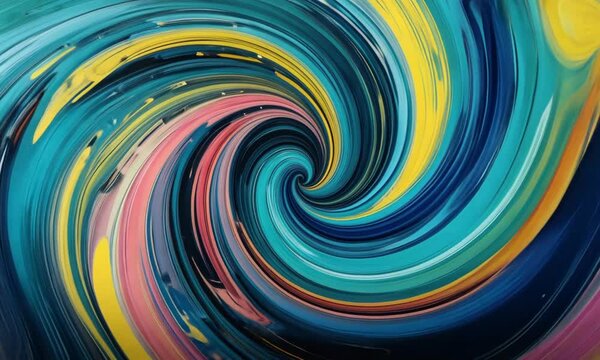 Swirling paint vortex in blue, yellow, and pink hues

