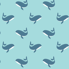 Pattern with blue whales on a blue background