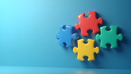 Floating Colorful Puzzle Pieces on Blue Gradient Background for Autism Awareness Day