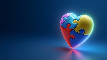 Glowing Puzzle Heart on Deep Blue Background for Autism Awareness Day