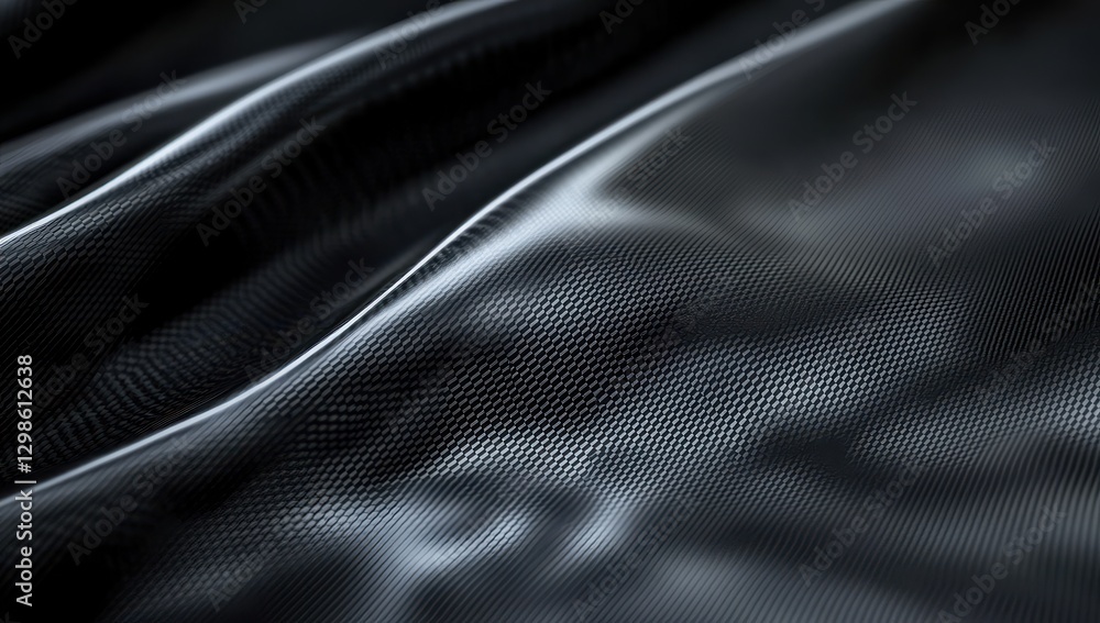 Poster abstract close-up of black textured fabric showcasing smooth waves and subtle highlights, perfect fo