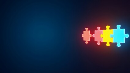 Neon Glowing Puzzle Pieces on High-Tech Background for Autism Awareness Day