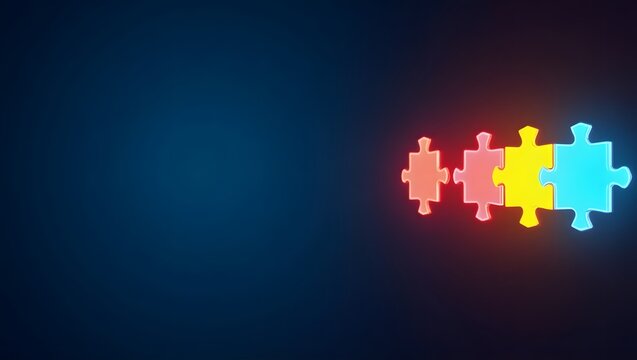 Neon Glowing Puzzle Pieces on High-Tech Background for Autism Awareness Day