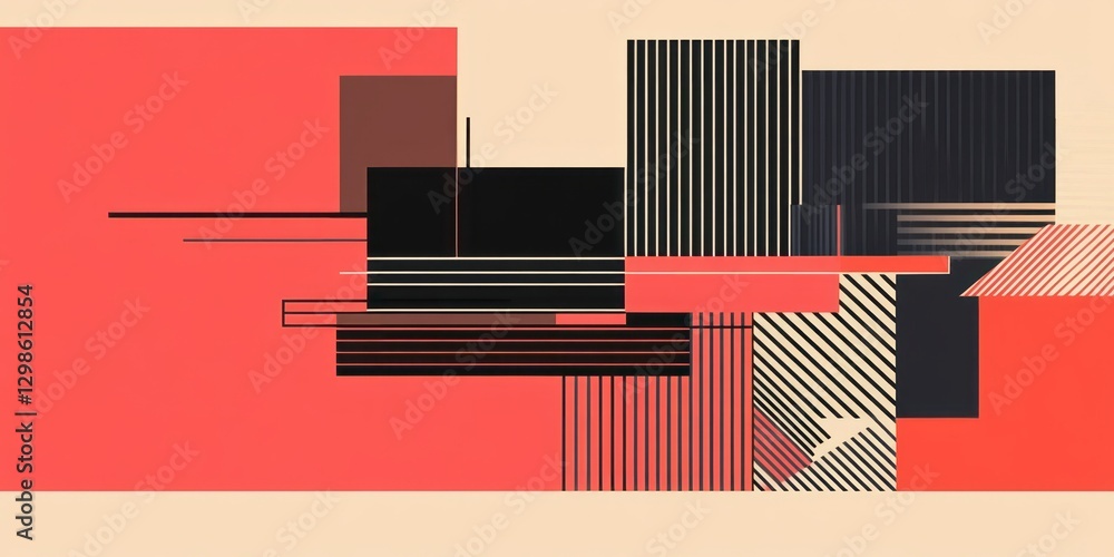 Poster abstract composition presents geometric shapes and linear patterns in color