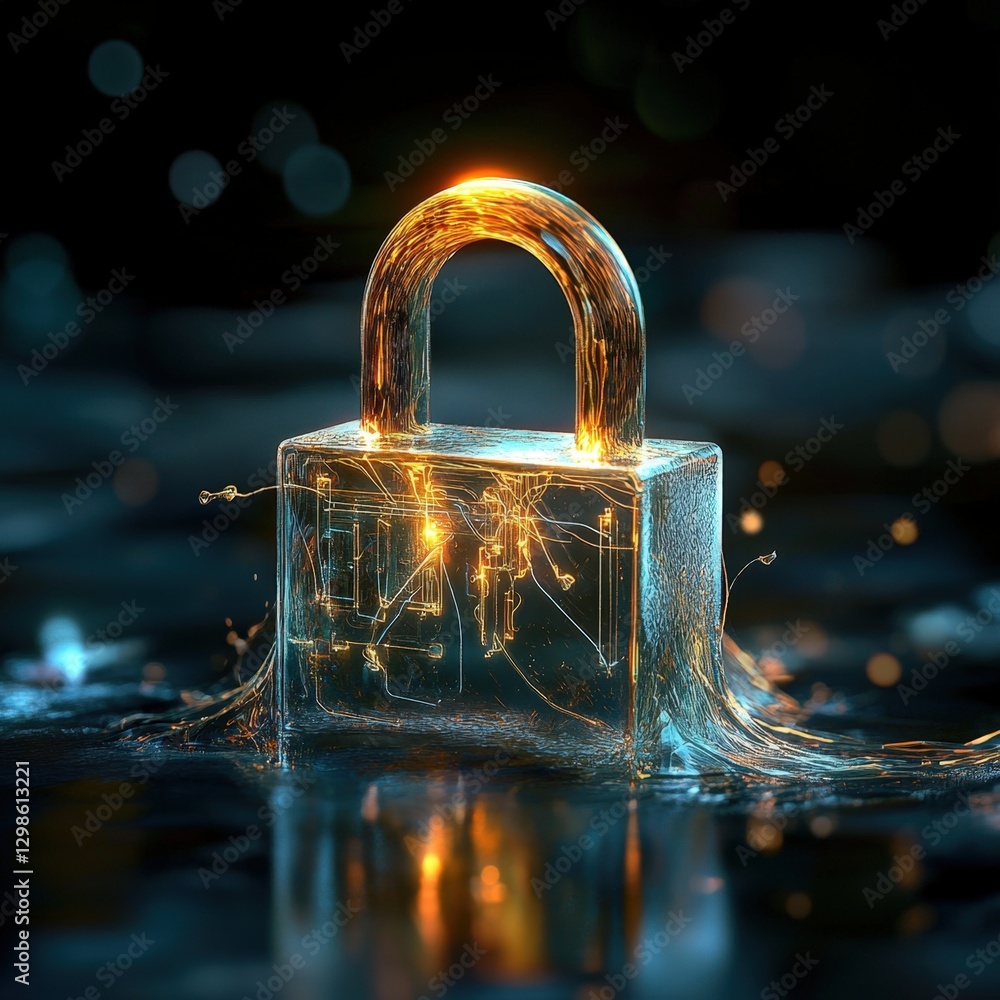 Poster abstract digital padlock with circuit pattern