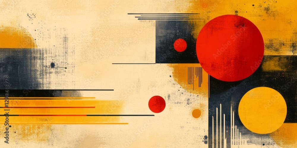 Poster abstract geometric art with circles and lines on textured background