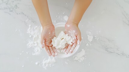 Boy experimenting with baking recipes in a modern kitchen, fun and messy,