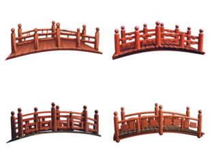 Curved Wooden Bridge with Rounded Posts and Railings