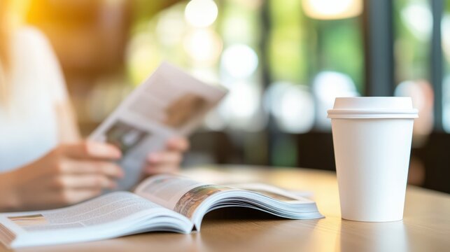 Relaxed reading with coffee in a cozy café setting