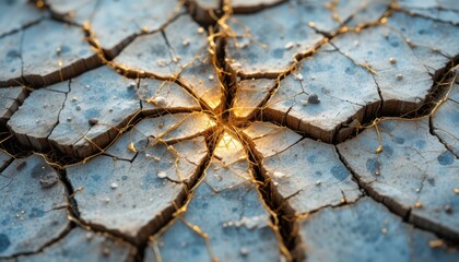 Soft watercolor of cracked Earth healing with golden threads